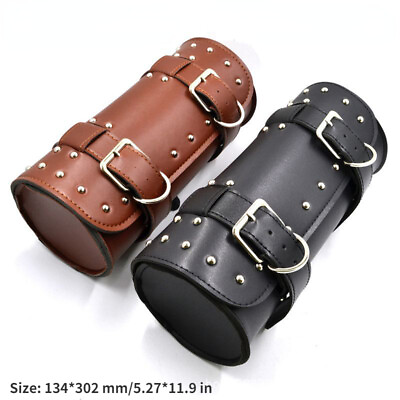 #ad Motorcycle Front Fork Tool Bag PU Leather Handlebar Pouch Storage Saddle Bags $20.22