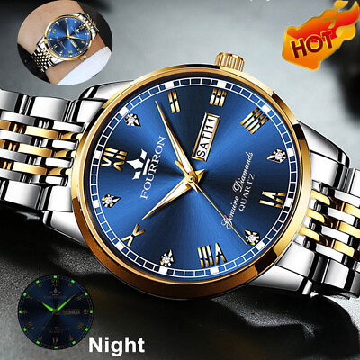 #ad Waterproof Classic Men Watch Stainless Steel Quartz Luminous Wristwatch Business $12.48
