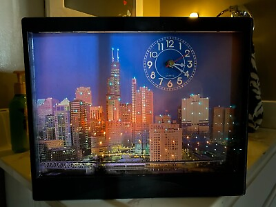 #ad Vintage Lighted Chicago Skyline Clock Man Cave Bar Wall Decor Fiber Optic $44.99