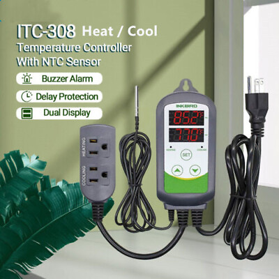#ad Temperature Controller Digital Thermostat 308 Heat Cool Switch 2 Relay Probe 10A $26.59