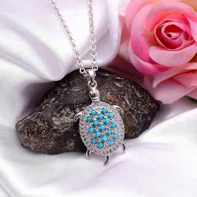 #ad 925 Sterling Silver AAA Turquoise Turtle Pendant Tortoise Necklace For Women $112.55