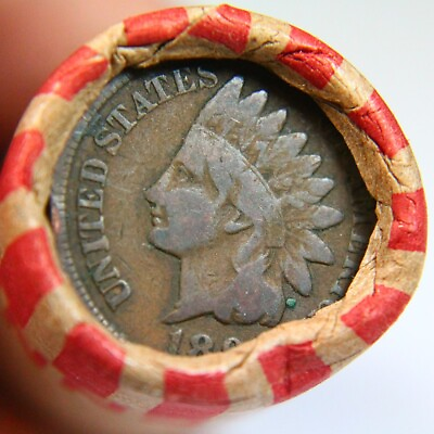 #ad 1800s Dated Indian Head Penny Showing On End Of 50 Coin Wheat Roll $13.50