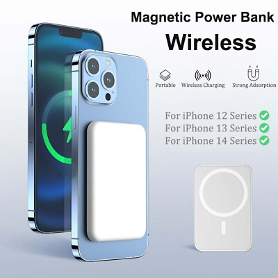 20000mAh Magnetic Power Bank Mini MagSafe Wireless Battery Pack For iPhone 14 13 $9.99