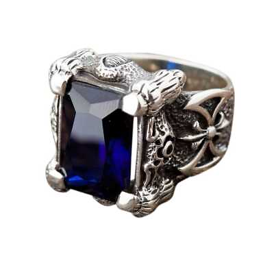 #ad Sterling Silver Big Sapphire Mens Rings $126.00