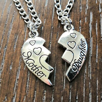 #ad 925 Sterling Silver Charm New Fashion Love Heart Mother amp; Daughter Necklace 2pcs $15.74