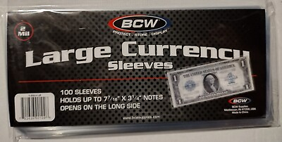 #ad 100 BCW Large Currency Sleeves with Tracking for Bills Cash Money Dollars $5.94