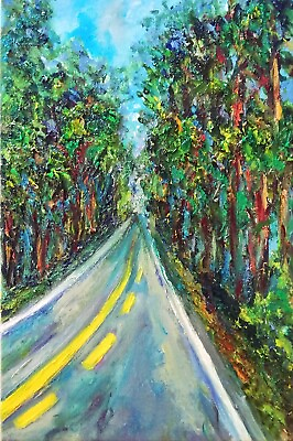 #ad Painting Original of Pine Trees Road Forest Textured Tuscany Landscape 12 by 8quot; $78.80