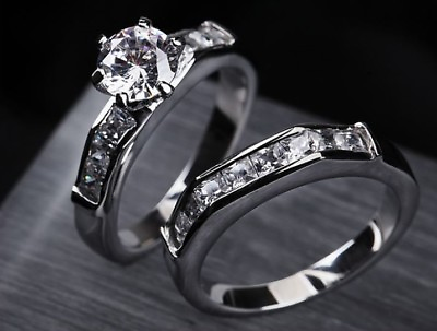 #ad Womens Engagemet Ring Wedding Band CZ Fashion Jewelry Zirconia Stainless Ring $19.50