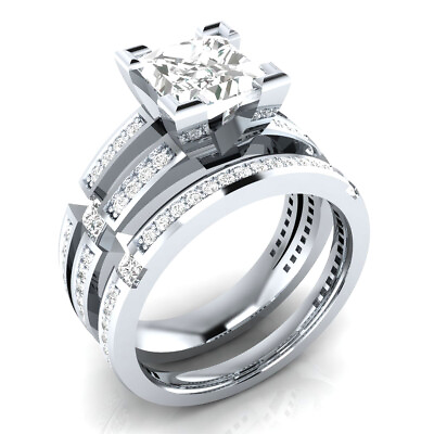#ad 2.50 CT Princess Cut Moissanite Bridal Wedding Ring Set Real 925 Sterling Silver $140.21