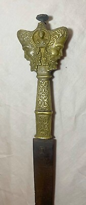 #ad RARE antique 19th century European figural brass bronze steel sword dagger blade $1144.99