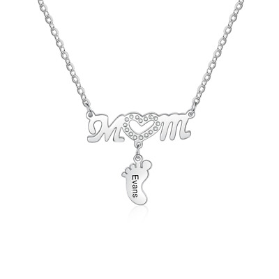 #ad Silver Baby Feet Necklace Free Engraved Name Pendant Personalized Gift For Mom AU $15.50