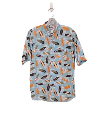 #ad Beans Bones Mens Surf Board Hawaiian Floral Summer Beach Shirt Size Large $28.00