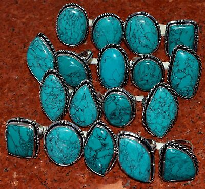 #ad Turquoise Gemstone 925 Sterling Silver Plated Handmade Wholesale Lot Rings $39.62