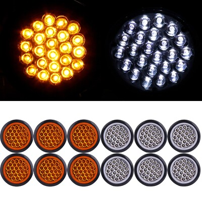 #ad 12x Round 4quot; 24 LED Stop Turn Tail Brake Lights For Kenworth Peterbilt Wamp;A 24V $46.07
