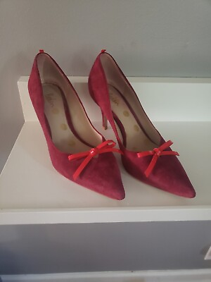 #ad Boden Eleanor Maroon Suede Pointed Heels Sz 7.5 38 Red Bow Detail $45.99