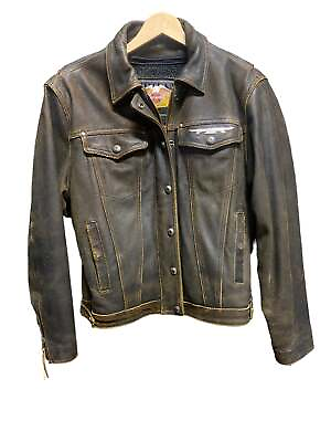 #ad Vintage Womens Harley Davidson Rough Leather Trucker Style Jacket Size Large $380.00