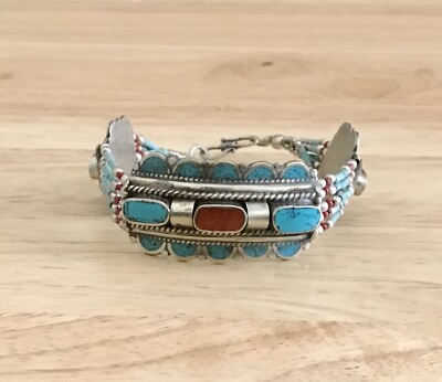 #ad Tibetan Turquoise Coral Beaded Handmade Bracelet $20.99