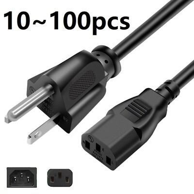 #ad Lot of 10 100 AC Power Cord Cable 3 Prong Plug 3.7#x27; Standard PC Computer Monitor $79.99