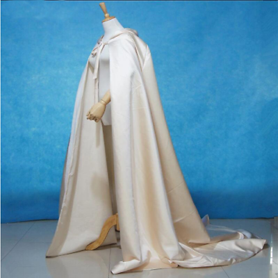 #ad Long Wedding Cape Bridal Cloak Satin Hooded Cape Shawl Coat Cosplay Party Wrap $95.40