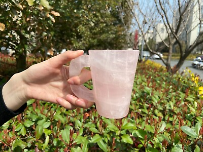 #ad 1.3LB 3.9quot; Hand Carved Natural Rose Quartz Cup Pink Crystal Mug Healing Gift $118.90