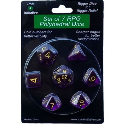 #ad SET OF 7 POLYHEDRAL DICE: TRANSLUCENT DARK PURPLE WITH GOLD NUMBERS $9.99
