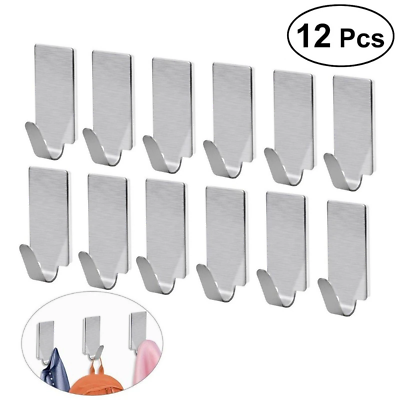 #ad 12Pcs Adhesive Stainless Steel Towel Hooks Family Robe Hanging Hooks Hats Bag Fa $5.94
