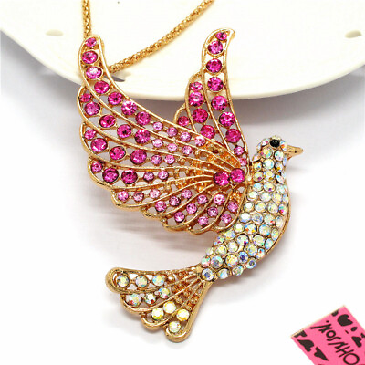 #ad Hot Fashion Gorgeous Rose Red Crystal Peace Pigeon Pendant Chain Womens Necklace $4.04