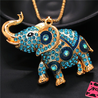 #ad New Fashion Women Pink Rhinestone Cute Elephant Crystal Pendant Chain Necklace $3.95