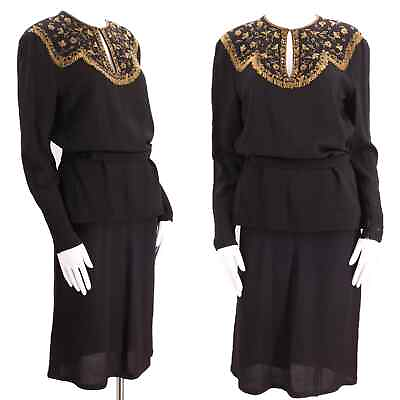 #ad 1940s EISENBERG ORIGINALS black crepe beaded dress outfit vintage 1940s 30s 8 $173.60
