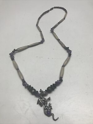 #ad Handcrafted Purple Beaded Dragon Necklace KG Mystical Fantasy $25.00