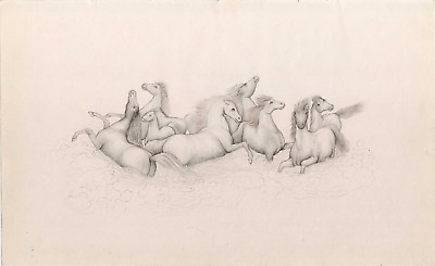 #ad Sketch Of Horses Painting Super Fine Miniature Art On Paper Finest 11x7 Inches $749.99