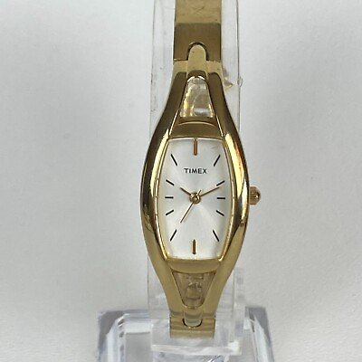 #ad Timex Watch Women Gold Tone Rectangle White Dial New Battery 7.25quot; $11.99