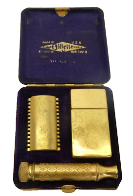 #ad Vintage Used Gold Color Gillette Safety Shaving Razor in Travel Case $76.00