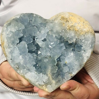 #ad 1120g Natural Blue Celestite Quartz Crystal Heart Shape Geodes Rough Specimen $125.00