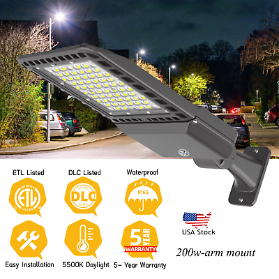 #ad 200W Commercial LED Parking Lot Light Fixture with Arm Mount 28000LM AC120 277v $103.00