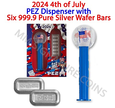 #ad 2024 4th of July Fourth PEZ Dispenser PAMP six 5g of 999.9 Fine Silver Wafers $97.77