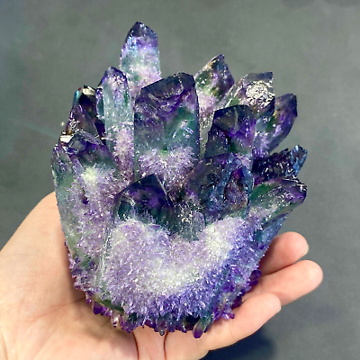 #ad 310g New Find Purple Green Phantom Cluster Geode Mineral Specimen Crystal Decor $64.20