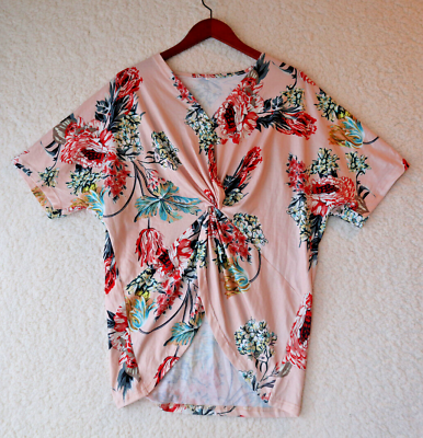 #ad Women Floral Printed Pattern V Neck Comfy Short Sleeve Loose Shirt Size: Medium $15.99