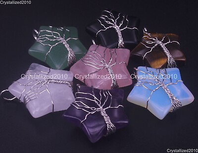 #ad Natural Gemstones Star Handmade Wire Wrap Life Tree Healing Reiki Pendant Beads $9.38
