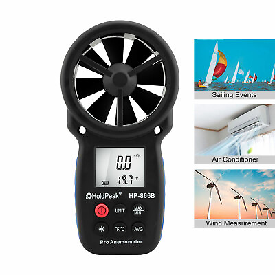 #ad LCD Digital Anemometer Air Flow Meter Wind Speed Gauge Handheld 866B 0.3 30M s $30.68