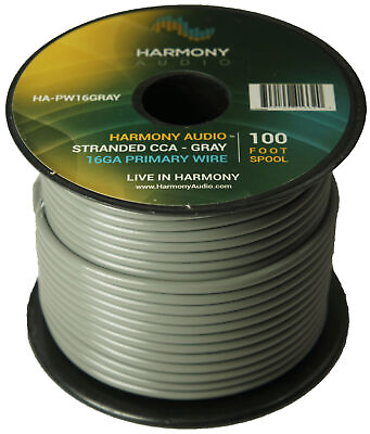 Harmony Car Primary 16 Gauge Power or Ground Wire 100 Feet Spool Gray Cable New $10.95
