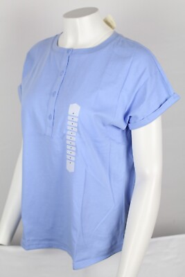 #ad Duluth Women#x27;s Lightweight Longtail T Short Sleeve Henley Shirt Hydrangea Blue $20.69
