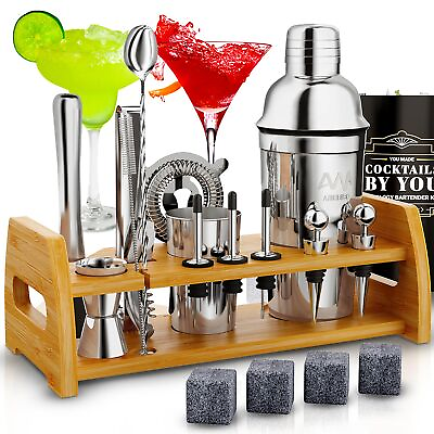 #ad 20 Piece Cocktail Mixology Shaker Set Bartender Kit with Stand Bar Access... $30.65