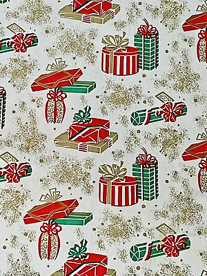 #ad VTG CHRISTMAS WRAPPING PAPER GIFT WRAP RED GREEN GOLD PRESENTS SO PRETTY 1950 $9.95