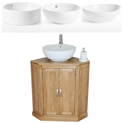 #ad Bathroom Vanity Unit Oak Cabinet Corner Wash Stand amp; White Ceramic Basin 501B A GBP 431.46