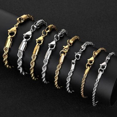 #ad 3 4 5 6mm Woman Man Gold Plated Stainless Steel Rope Chain Bracelet Bangle 7 9#x27;#x27; $6.35