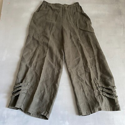 #ad Completo Lino By Arthurio Pants Womens Large Olive Linen Lagenlook baggy wide $29.98