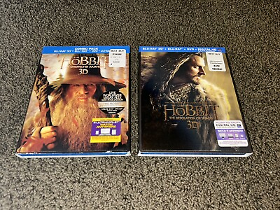#ad Lot Of 2 The Hobbit Blu ray 3D Blu ray 2D DVD Movie Bundle With Holo Sleeves $12.99
