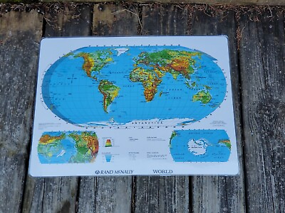 #ad Rand McNally 17x22 World Outline Map Laminated Markable Double Sided Vintage $11.96