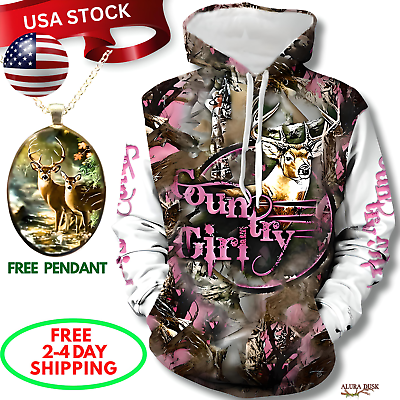 #ad ALURA DUSK Country Girl Womens Pink Camo Deer Hunter Hoodie White or Black $27.71